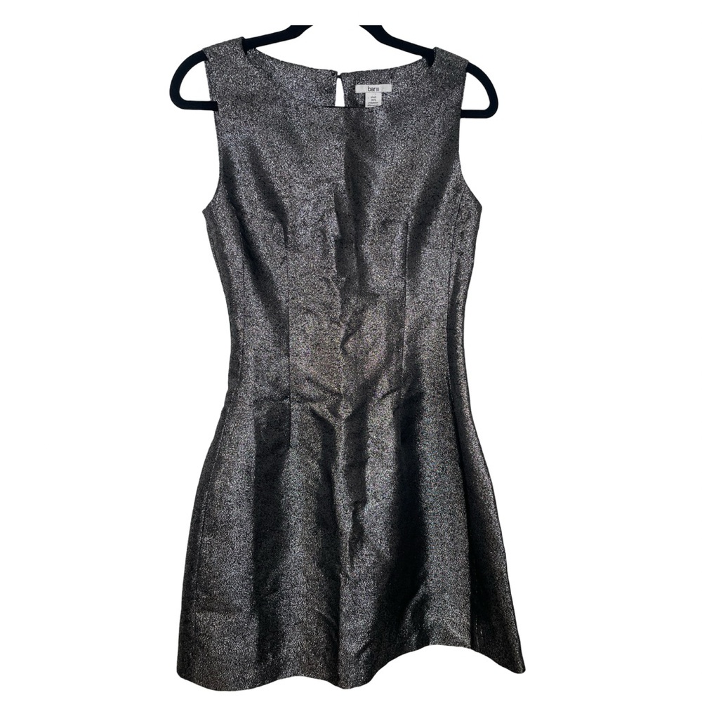 Bar III Silver metallic party dress with open back